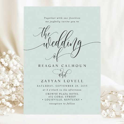 Pastel Mint Simple Modern Script Wedding Kaart