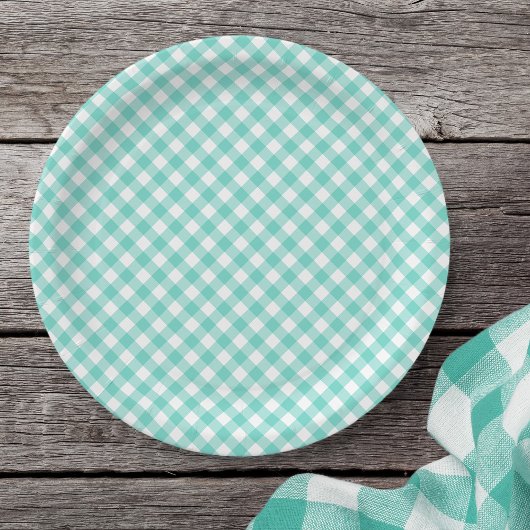 Pastel Mint Turquoise Gingham Papieren Bordje