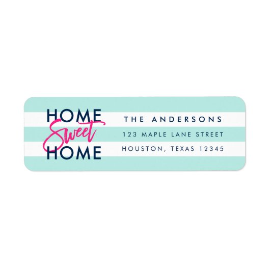 Pastel Mint Wit Strepen Blauw Home Sweet Home Etiket (Voorkant)