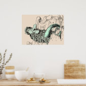 Pastel Mint  Zeemeermin afdrukken Poster (Keuken)