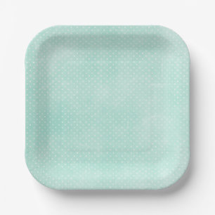 Pastel Mintige Blauwe Turquoise Kleine Stippen Papieren Bordje