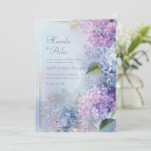 Pastel Misty Hydrangea Gilded Gold Frame Wedding Kaart (Staand voorkant)