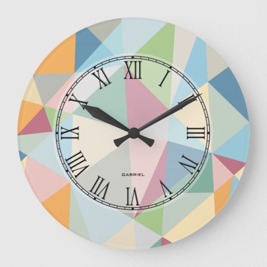 Pastel modern kleurrijk geometrisch patroon grote klok (Voorkant)