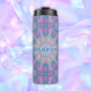 Pastel Moeder van Parel Patroon Naam Monogram Thermosbeker