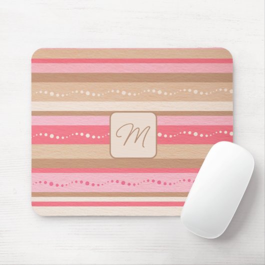 Pastel Monogram En Strepen Patroon Muismat (Met muis)