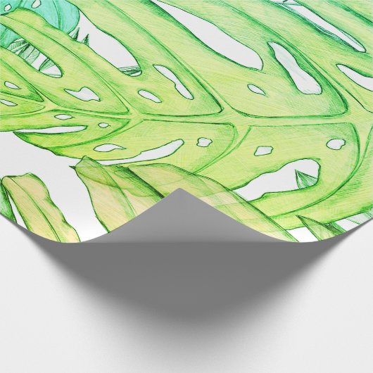 Pastel monstera palm leaf tropische waterverf cadeaupapier (Hoek)