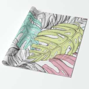 Pastel monstera palm leaf tropische waterverf cadeaupapier
