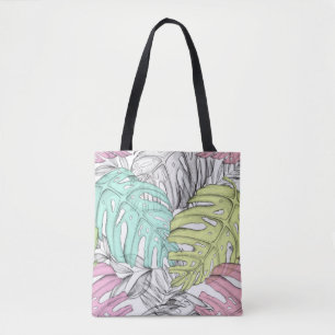 Pastel monstera palm leaf tropische waterverf draagtas