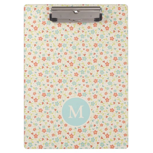 Pastel Mooie Lente Bloem Motief Monogram Klembord (Voorkant)