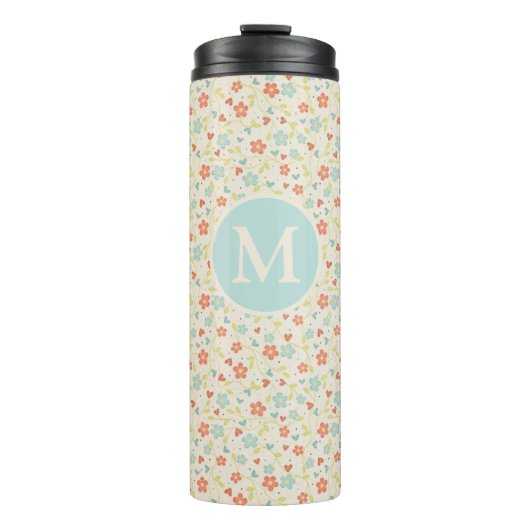 Pastel Mooie Lente Bloemmotief Monogram Thermosbeker (Voorkant)