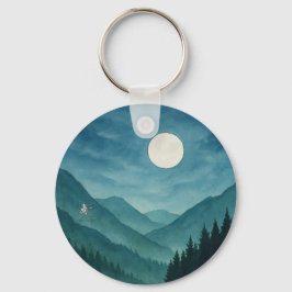 Pastel Moon tijdens Starry Mountain Night Sleutelhanger