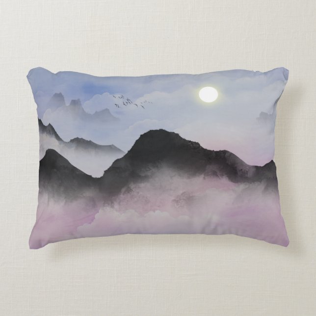Pastel Mountain Silhouetten | Minimalistische Natu Accent Kussen (Voorkant)