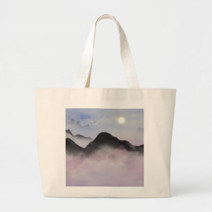 Pastel Mountain Silhouetten Minimalistische Natu Grote Tote Bag