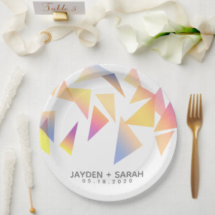 Pastel Multi-Kleurig Confetti Witte Bruiloft Papieren Bordje