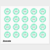 Pastel munt groen monogram hart ronde sticker (Vel)