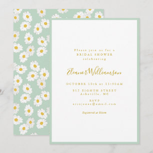 Pastel Munt Salie Retro Madeliefje Bloem Bruidsdou Kaart