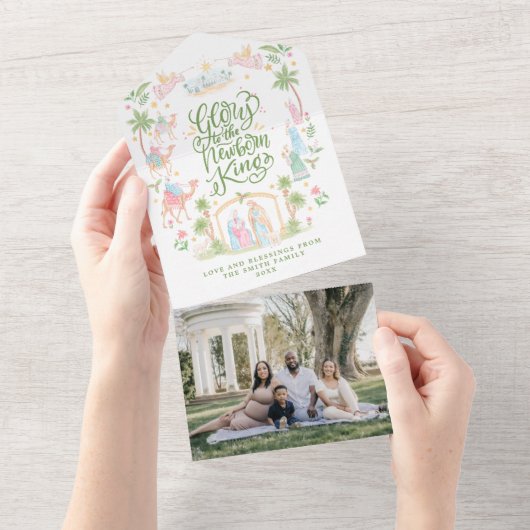 Pastel Nativity Christmas Photo Card All In One Uitnodiging (Afscheurbaar)