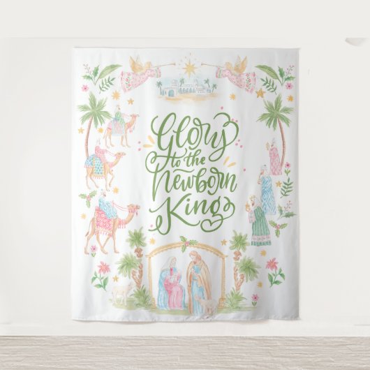 Pastel Nativity | Glory to the Newborn King Wandkleed (Voorkant)
