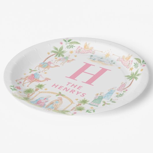 Pastel Nativity Monogram Papieren Bordje (Gekanteld)