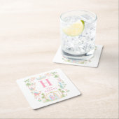 Pastel Nativity Monogram Vierkante Kartonnen Onderzetter (Insitu)