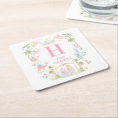 Pastel Nativity Monogram Vierkante Kartonnen Onderzetter (Schuin)