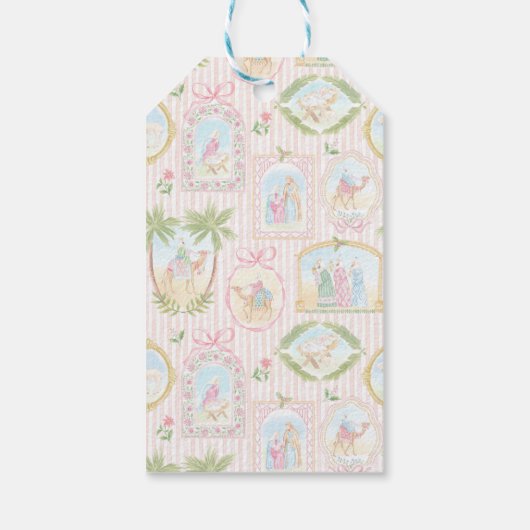 Pastel Nativity | Scenes Striped Cadeaulabel (Achterkant)