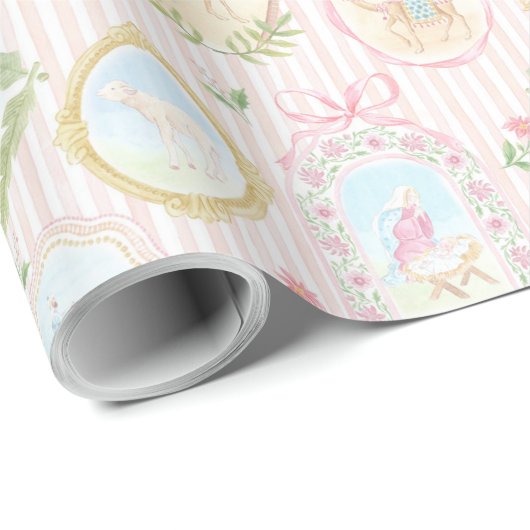 Pastel Nativity Scenes with Stripes Cadeaupapier (Rol Hoek)