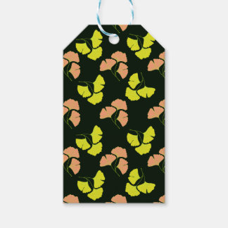 Pastel-Neon Ginko Leaves on Black Background Cadeaulabel