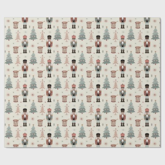 Pastel Neutral Nutcracker Christmas Pattern Cadeaupapier (Vlak)
