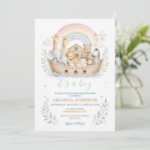 Pastel Noach's Ark babyshower uitnodiging