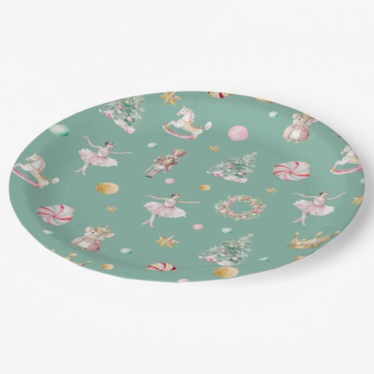 Pastel Notenkraker Kerstmis Verjaardagsfeest Papieren Bordje (Gekanteld)