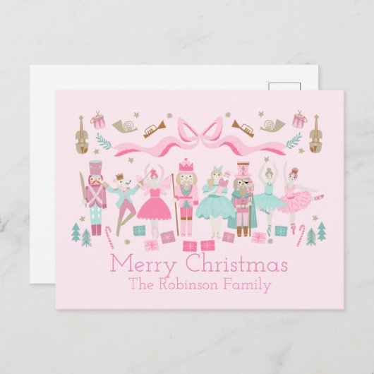 Pastel Nutcracker Ballet rose Noël Carte postale (Devant / Derrière)
