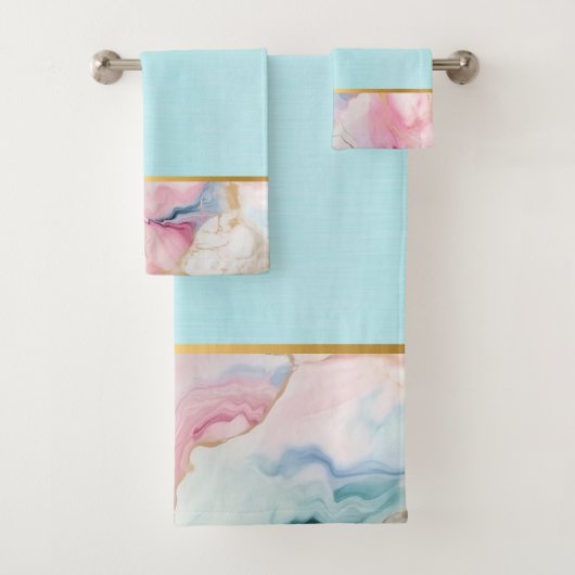 PASTEL OCEAAN MARMER GOUDEN BADKAMER HANDDOEK SET (Insitu)
