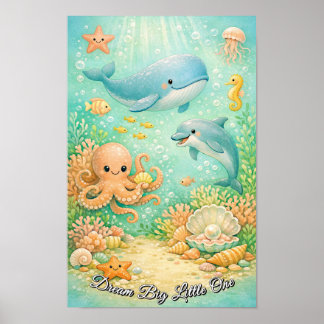 Pastel Oceaan Walvis Octopus Zeepaardje Geslachtsn Poster
