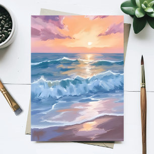 Pastel Oceaangolven Watercolor Zee Schilderij Briefkaart