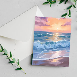 Pastel Oceaangolven Waterverf Zee Schilderij Kaart