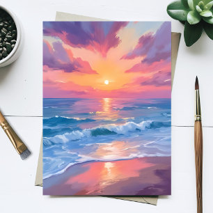 Pastel Oceaans Watercolor Strandgolven Schilderij Briefkaart