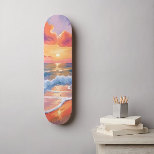 Pastel Ocean Sunset | Kleurrijke Beach Painting Skateboard (Muurkunst)