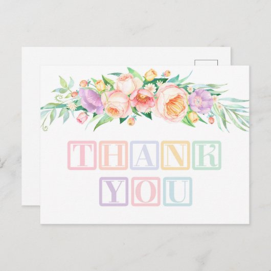 Pastel of Sherbet Baby Blocks Shower Bedanktkaart Briefkaart (Voorkant / Achterkant)