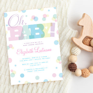 Pastel Oh Baby Baby Shower Uitnodiging