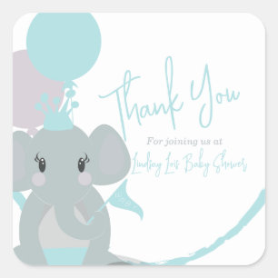 Pastel Olifant Baby Meisje Script Baby Shower Vierkante Sticker
