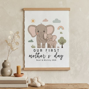 Pastel Olifant Moeder Baby Eerste Moederdag Kunst Poster