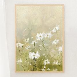 Pastel Olive Green Wildflower Meadow Print 1 van 3