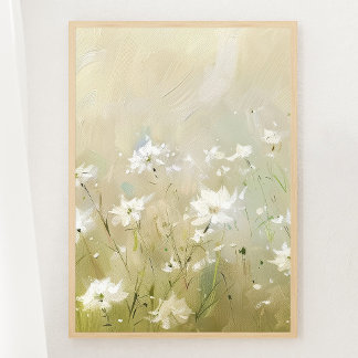 Pastel Olive Green Wildflower Meadow Print 2 van 3