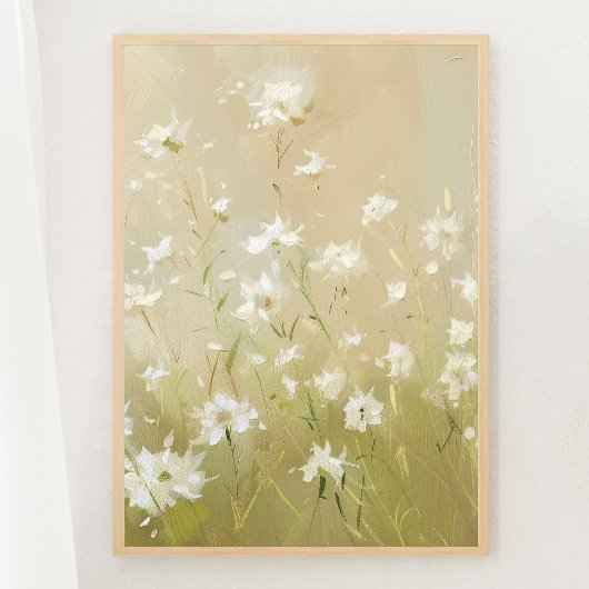 Pastel Olive Green Wildflower Meadow Print 3 van 3