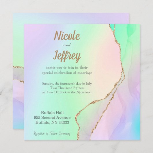 Pastel Ombre Agate Élégant Mariage Invitation (Devant / Derrière)