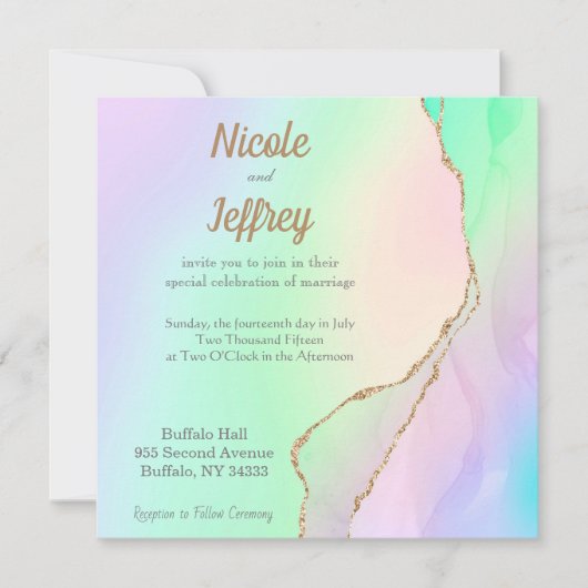 Pastel Ombre Agate Élégant Mariage Invitation (Devant)