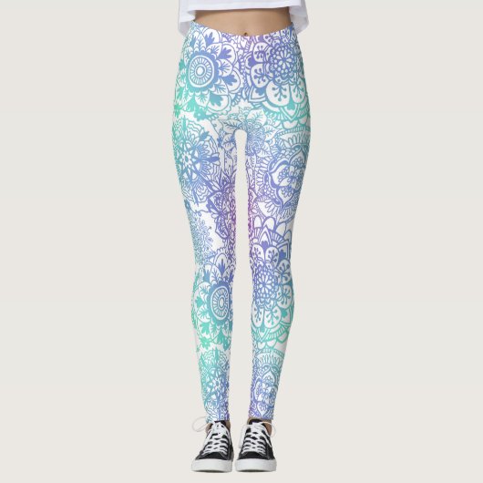 Pastel Ombre Boho Mandala Pattern Leggings (Voorkant)