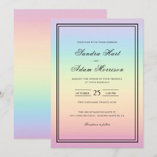Pastel Ombre Rainbow Colors Weddenschap Kaart (Voorkant / Achterkant)