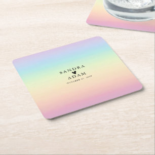 Pastel Ombre Rainbow Colors Wedding Favor Vierkante Kartonnen Onderzetter